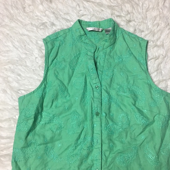 Peter Martin 100% Linen Tank Top Sleeveless Paisley Print Green Size Large - Picture 2 of 12